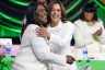 Kamala Harris and Dr. Glenda Glover exchange a hug before the Vice President's speech.