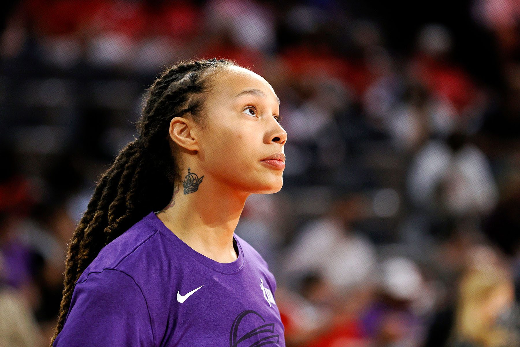 Brittney Griner looks up at the crowd before a game.