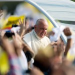 Pope Francis arrives to celebrate a mass in Asuncion, Paraguay.